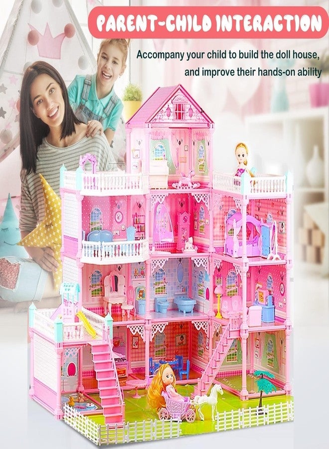RABJET Doll House for Girls Toddlers 4 Story, 11 Rooms Playhouse with 2 Dolls Toy Figures, Furnitures, Accessories, Princess Doll House Christmas Toys Gift for Kids 3 4 5 6 7 8 Year Old, Multicolor - Image 3